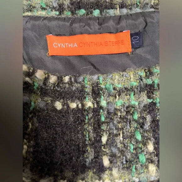 Cynthia Steffe Multi-Green Wool Blend Tweed Style Mini Skirt Size 10 - Picture 8 of 10